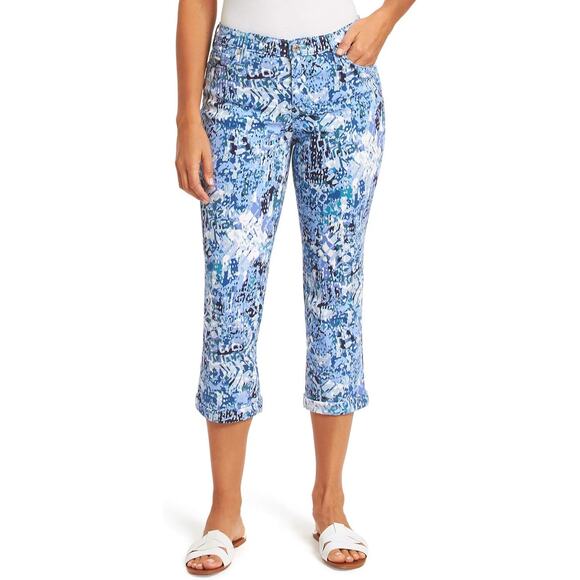Nine West NWT Women's Chrystie Blue Printed Slim Straight Cuff Capri Denim Pants - Picture 1 of 13